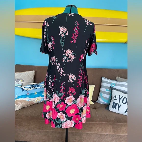 NY Collection Women’s Black Floral Dress Size Large - Picture 4 of 7